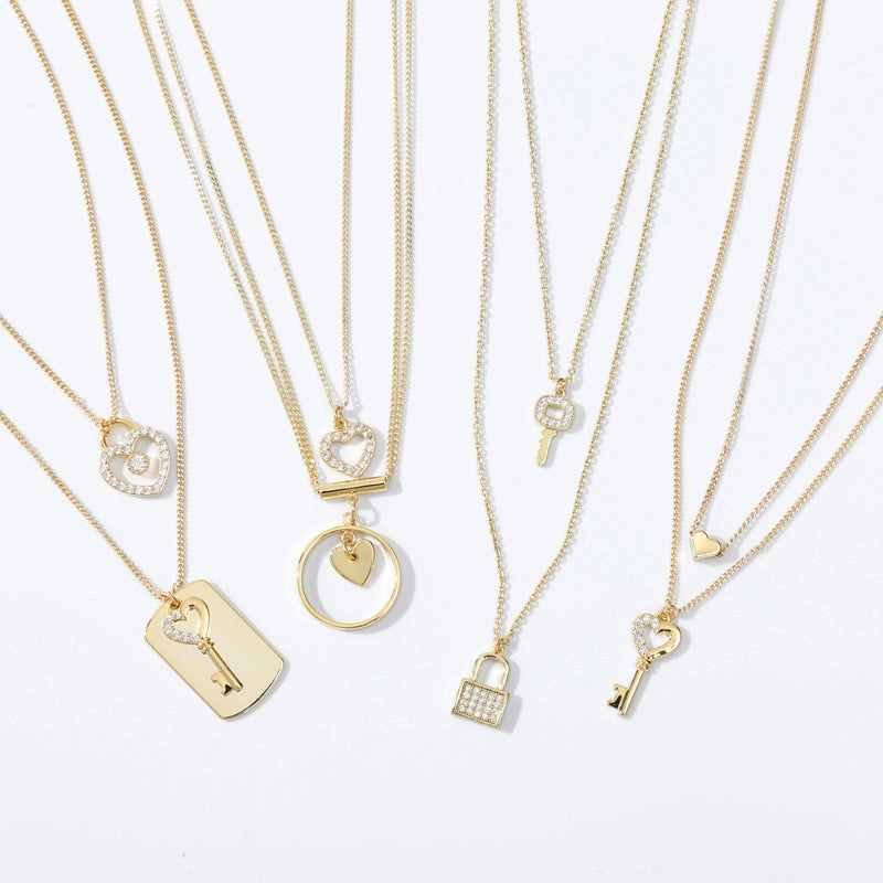 Wholesale Golden Water Wave Chain Geometric Moon Multi-layer Stacking Necklace