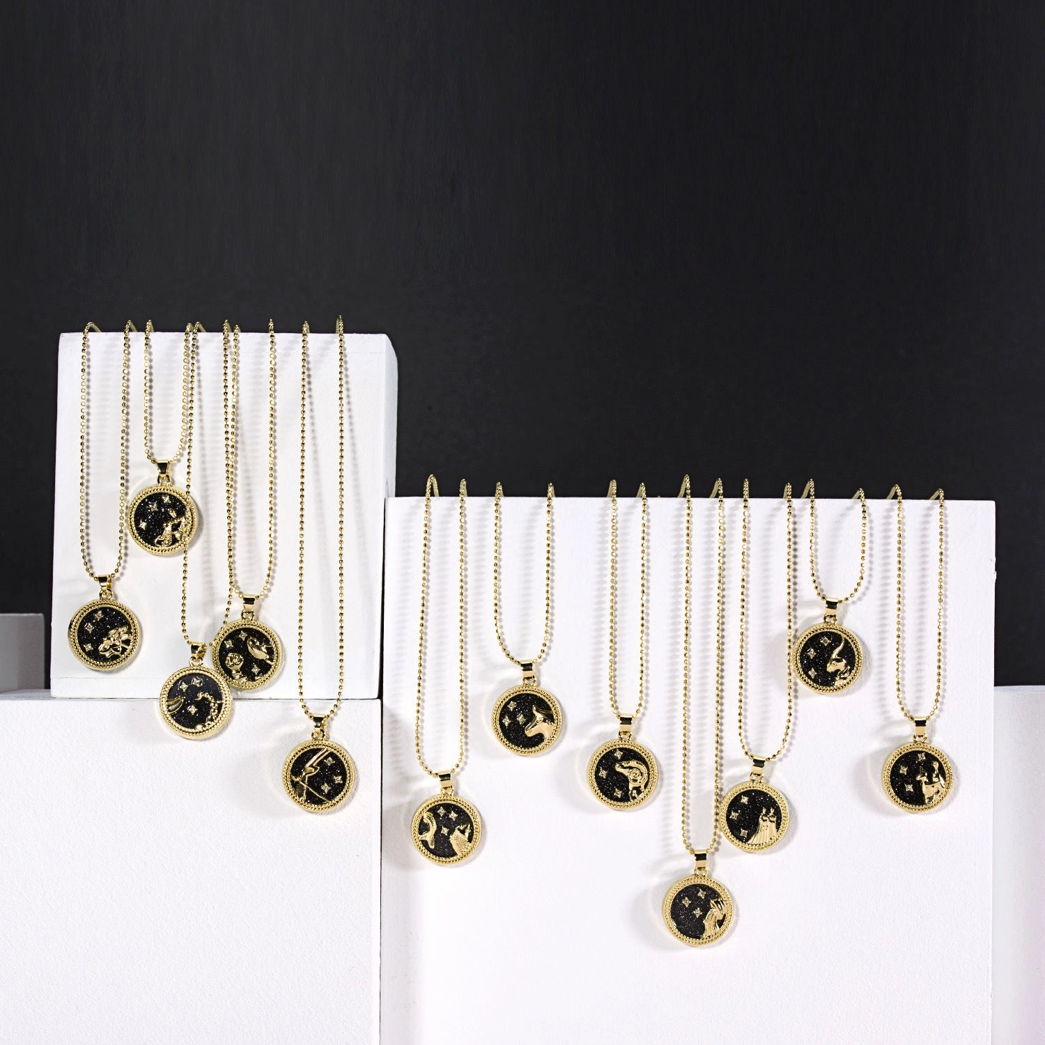 Wholesale Golden Zodiac Sign Coin Clavicle Chain Sweater Chain