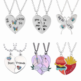 Wholesale Good Friends Two People Splicing Hamburger Love Alloy Necklace