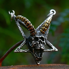 Wholesale Goth Stainless Steel Five-pointed Star Sheep Head Skull Pendant Necklace
