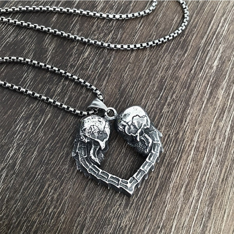 Wholesale Goth Theme Necklaces Titanium Steel Punk Skull Heart Pendant OLY-NE-MLei002