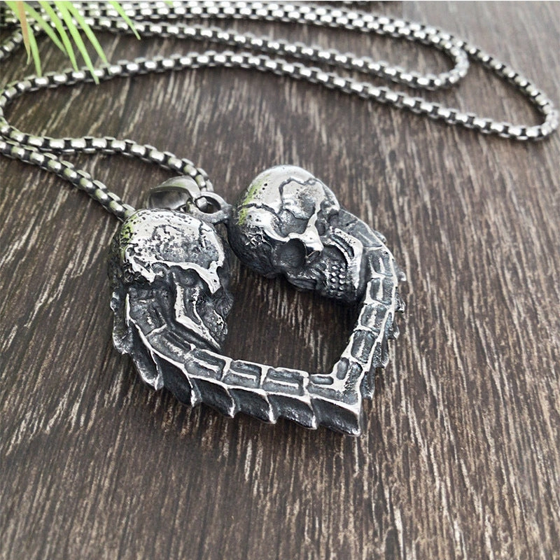 Wholesale Goth Theme Necklaces Titanium Steel Punk Skull Heart Pendant OLY-NE-MLei002