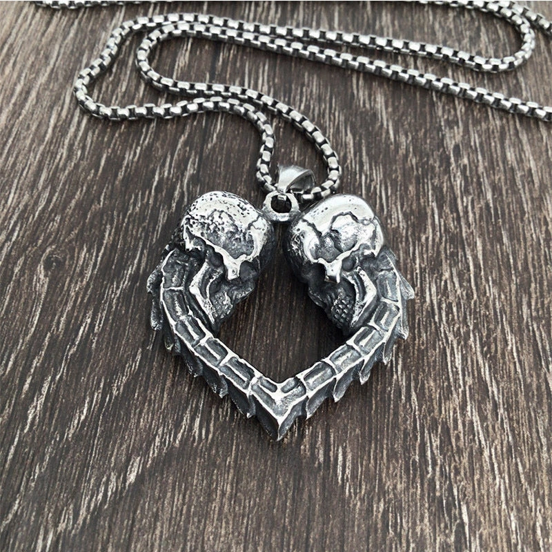 Wholesale Goth Theme Necklaces Titanium Steel Punk Skull Heart Pendant OLY-NE-MLei002