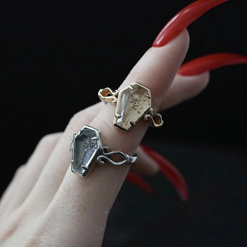 Wholesale Goth Theme Vintage Rose Coffin Alloy Rings