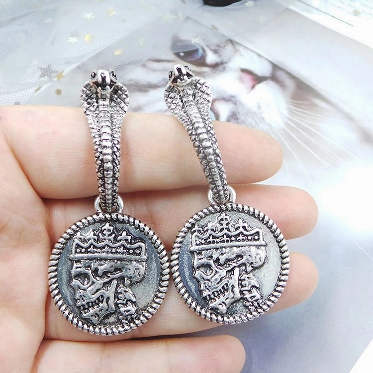 Wholesale Gothic Cobra Long Exaggerated Skull Head Alloy Earrings