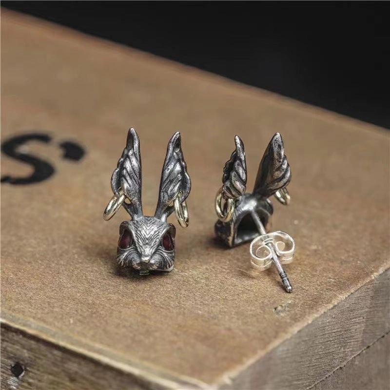Wholesale Gothic Copper Red Eye Rabbit Earrings