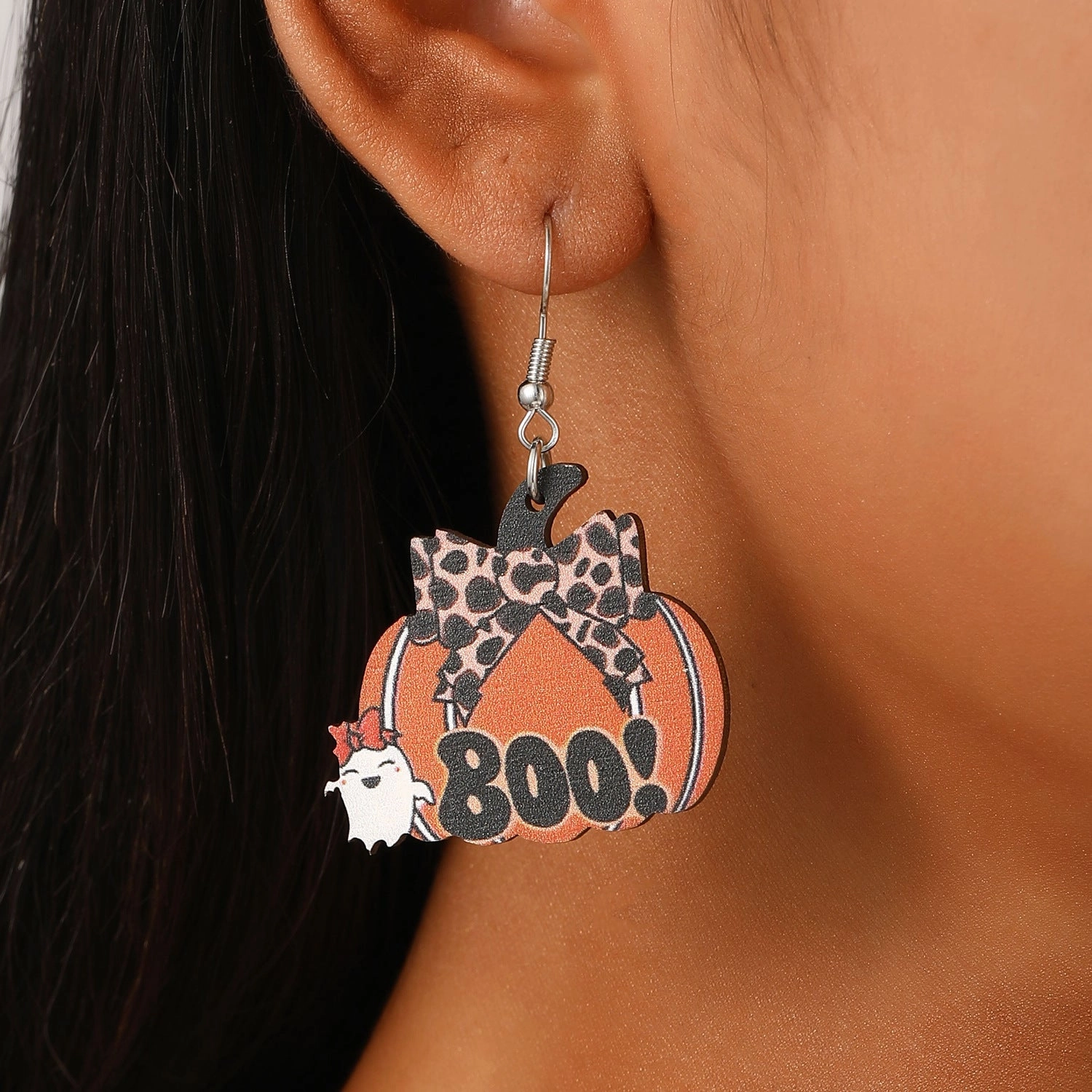 Wholesale Gothic Cowboy Style Wooden Funny Pumpkin Halloween Earrings