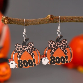 Wholesale Gothic Cowboy Style Wooden Funny Pumpkin Halloween Earrings