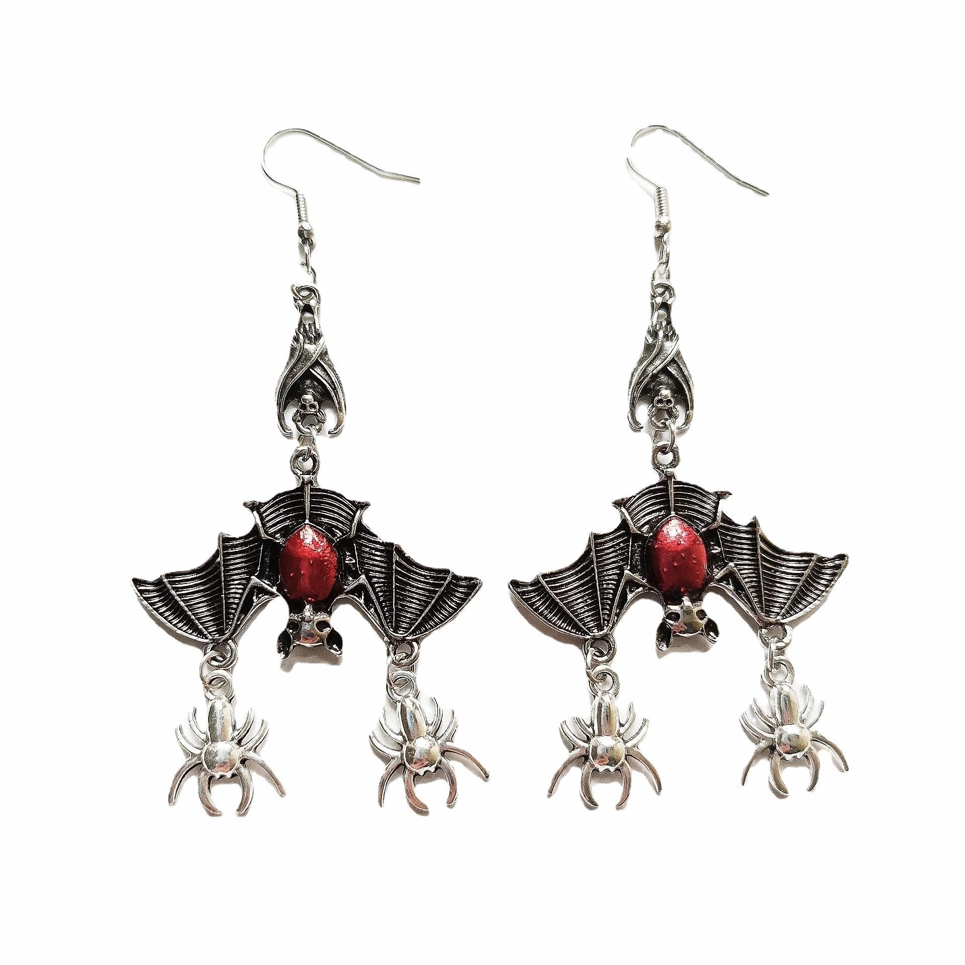 Wholesale Gothic Evil Upside Down Red Oil Drip Bat Pendant Earrings