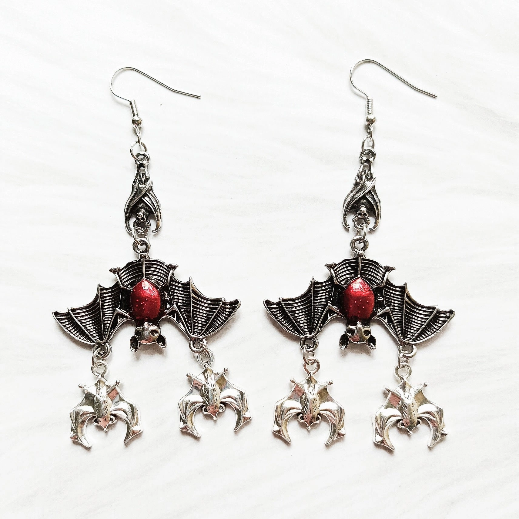 Wholesale Gothic Evil Upside Down Red Oil Drip Bat Pendant Earrings