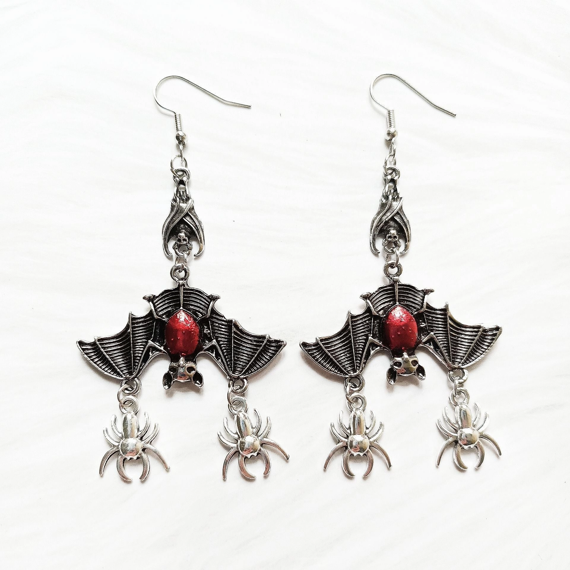 Wholesale Gothic Evil Upside Down Red Oil Drip Bat Pendant Earrings