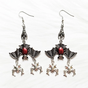 Wholesale Gothic Evil Upside Down Red Oil Drip Bat Pendant Earrings