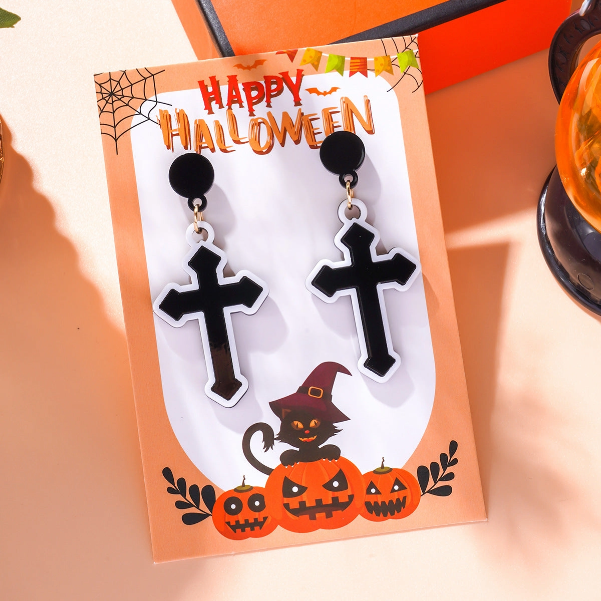 Wholesale Gothic Halloween Creative Funny Cross Pendant Earrings