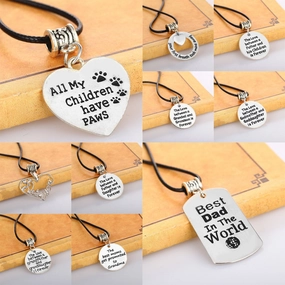 Wholesale Gothic Home Warmth Series English Engraved Pendant Leather Rope Necklace