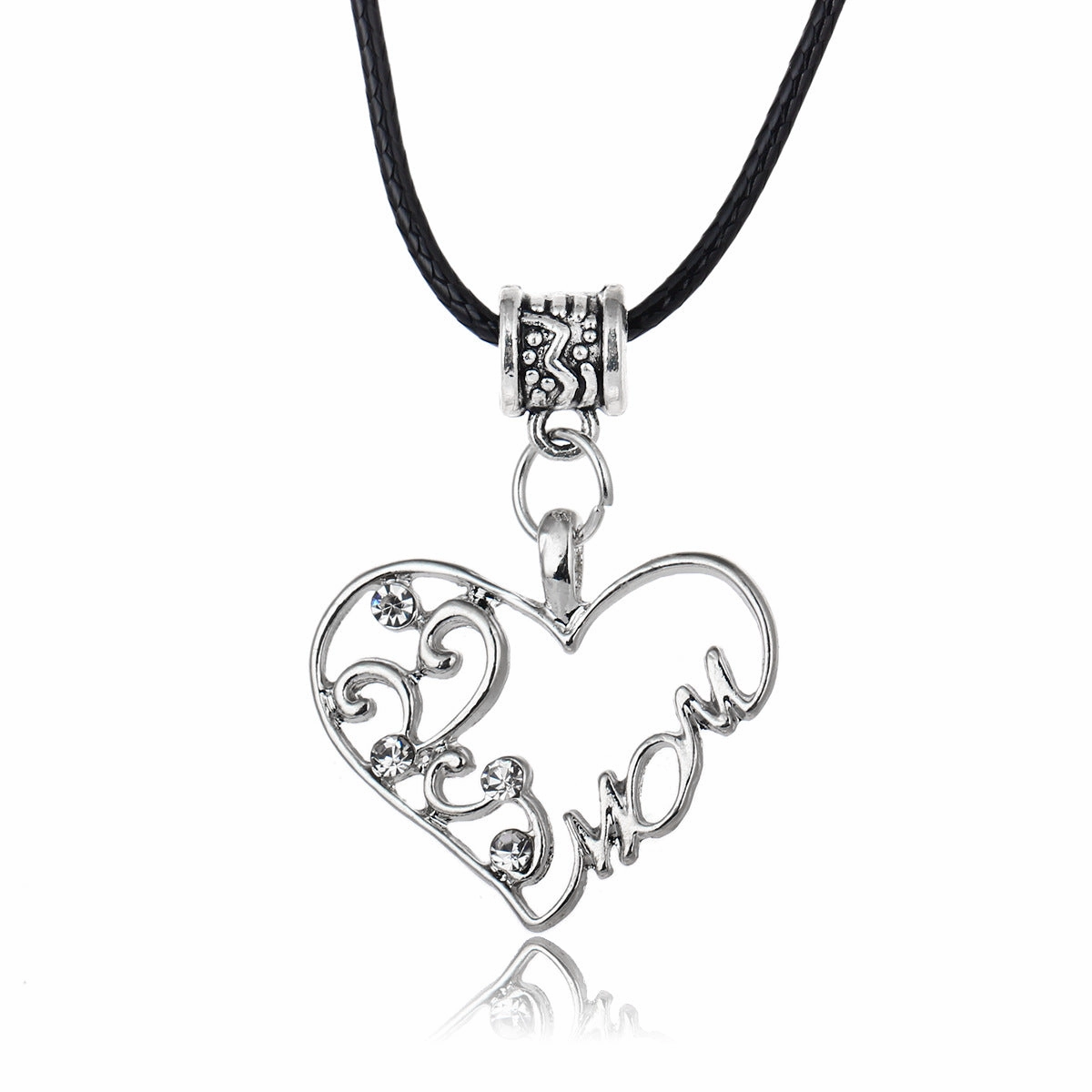 Wholesale Gothic Home Warmth Series English Engraved Pendant Leather Rope Necklace