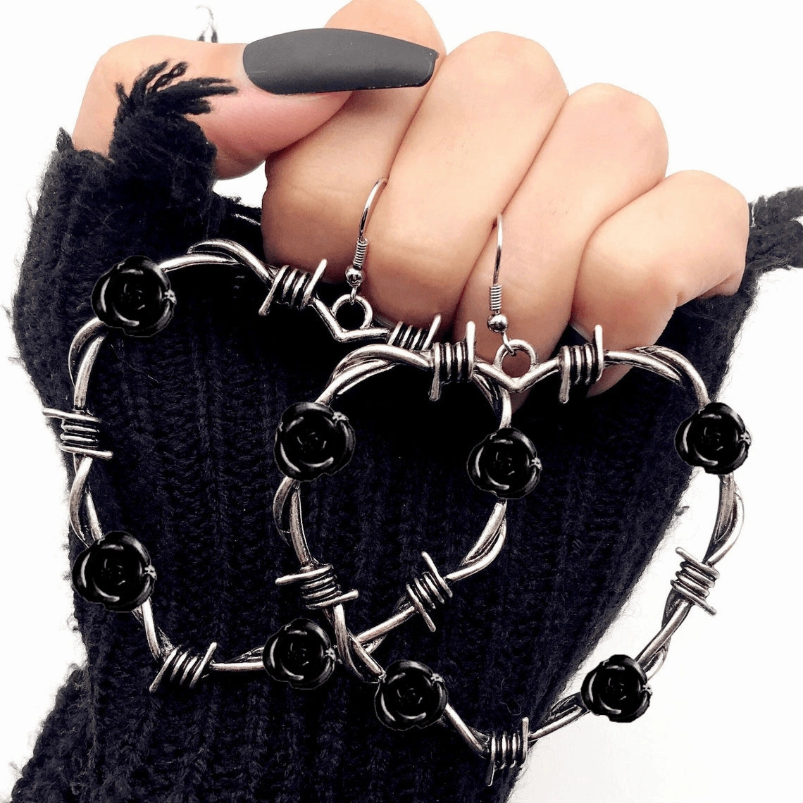Wholesale Gothic Metal Mesh Heart Shaped Earrings