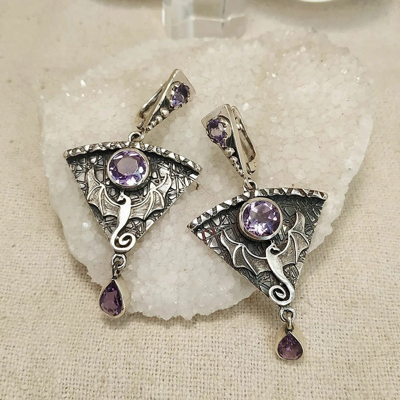 Wholesale Gothic Metal Pink Stone Inlaid Pendant Alloy Earrings