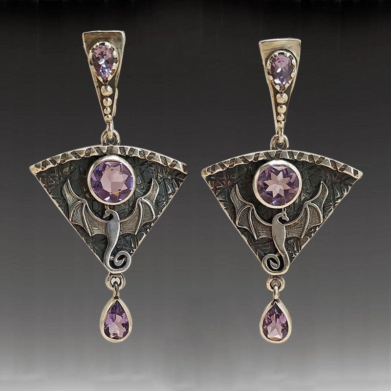 Wholesale Gothic Metal Pink Stone Inlaid Pendant Alloy Earrings