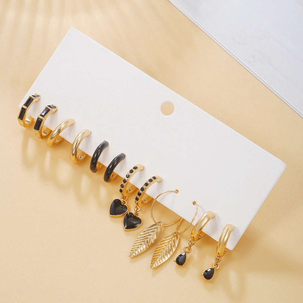 Wholesale Gothic Metallic Leaf Heart Alloy Earrings Set of 6