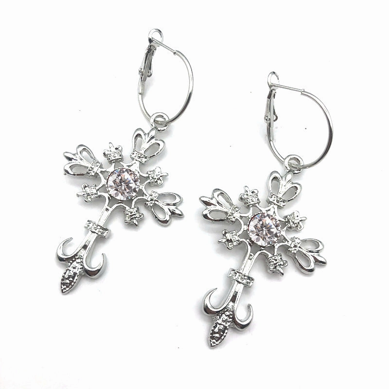 Wholesale Gothic Punk Cross Crystal Alloy Earrings