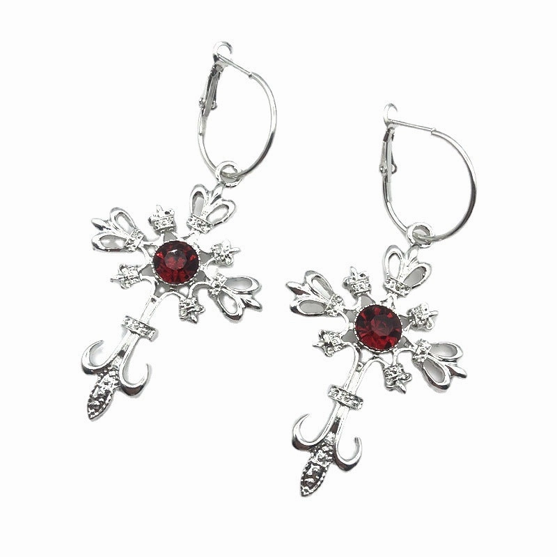 Wholesale Gothic Punk Cross Crystal Alloy Earrings