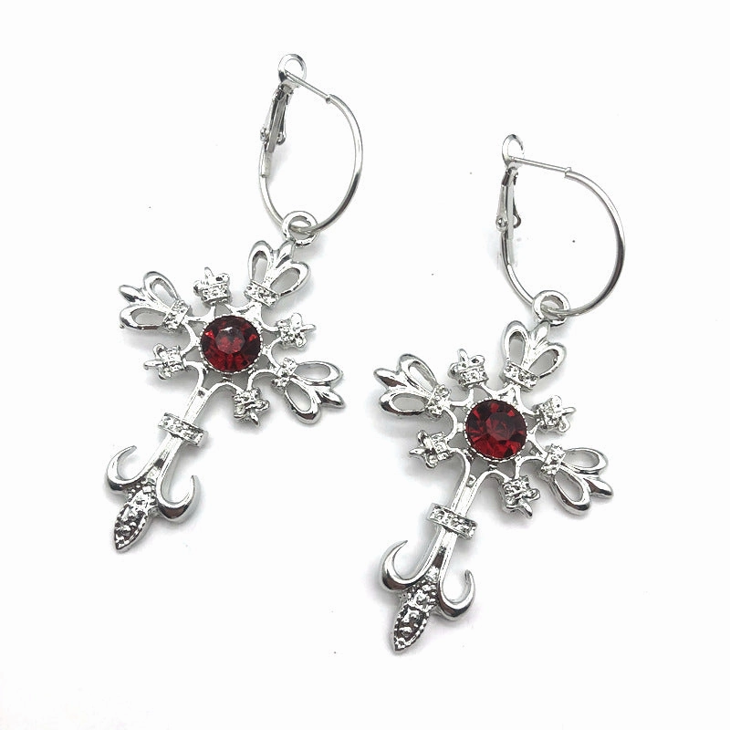 Wholesale Gothic Punk Cross Crystal Alloy Earrings