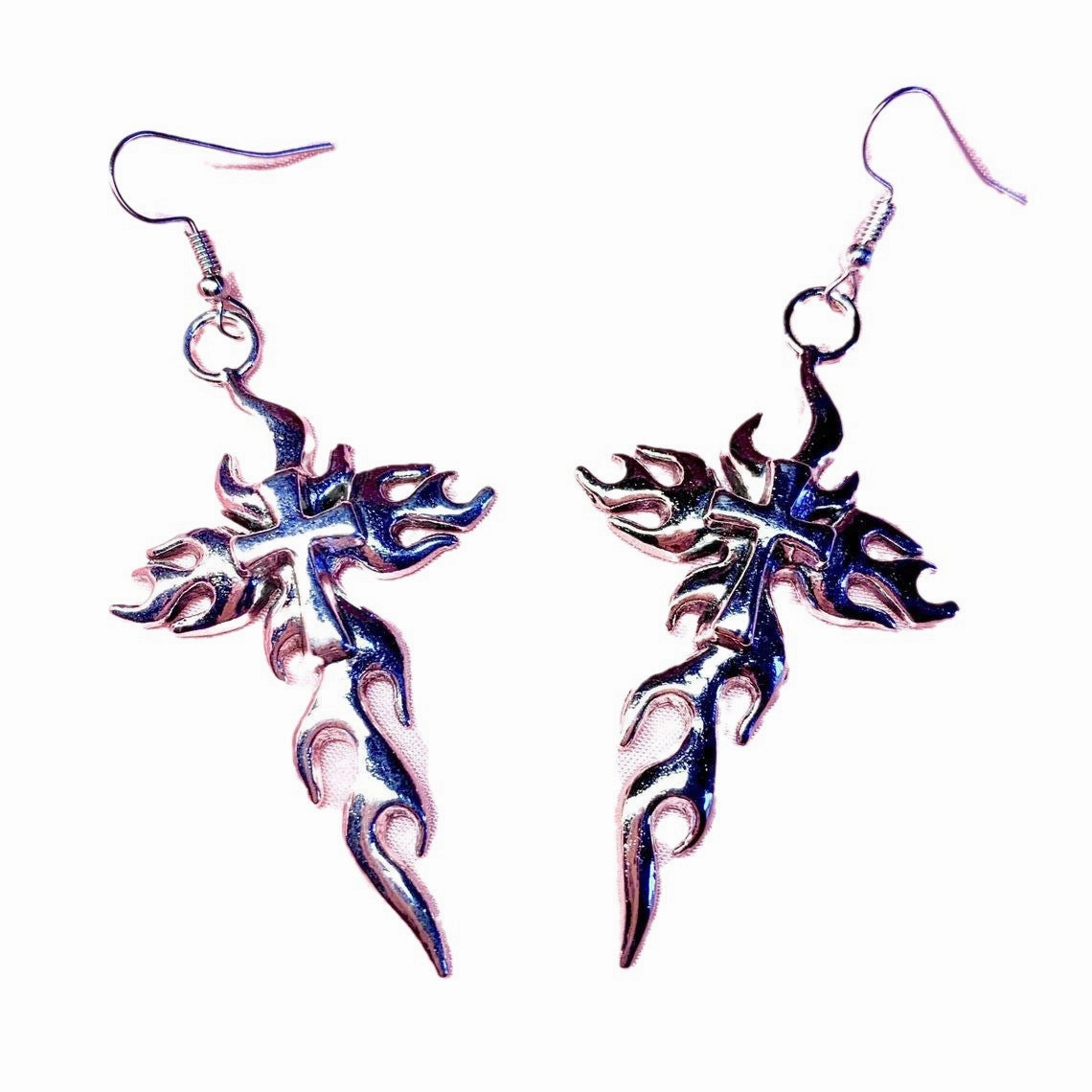 Wholesale Gothic Punk Silver Flame Earrings