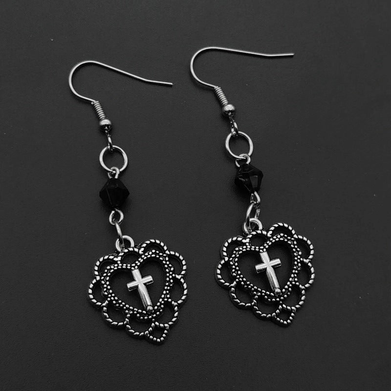 Wholesale Gothic Punk Style Hollow Cross Pendant Earrings