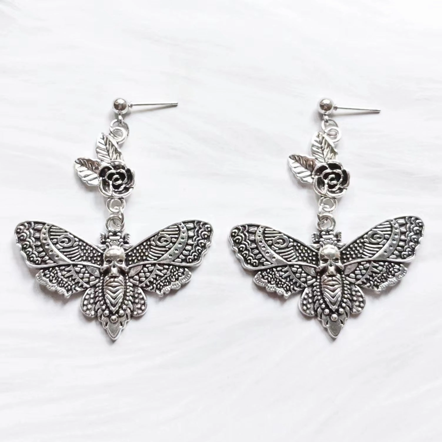 Wholesale Gothic Rose Moth Skull Earrings