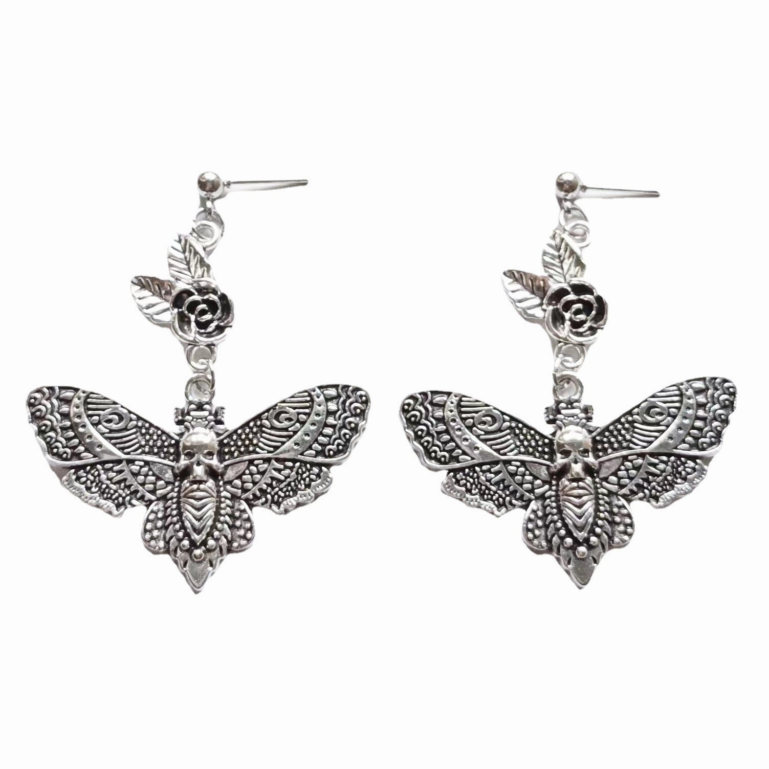 Wholesale Gothic Rose Moth Skull Earrings