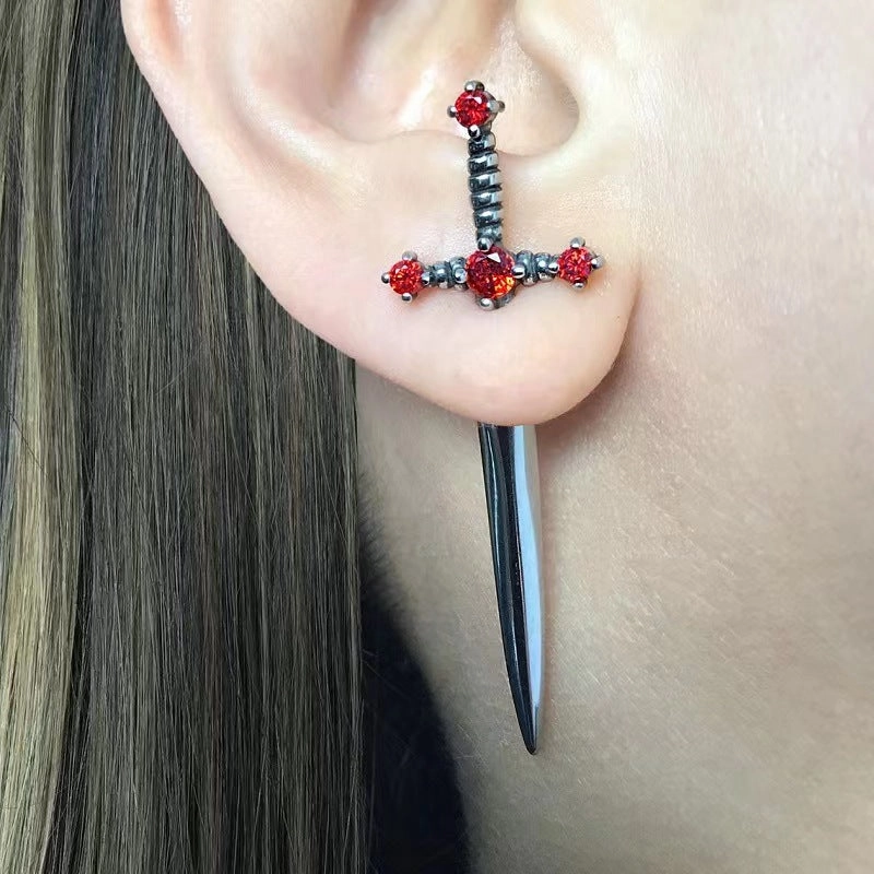 Wholesale Gothic Vintage Crystal Diamond Dagger Alloy Earrings