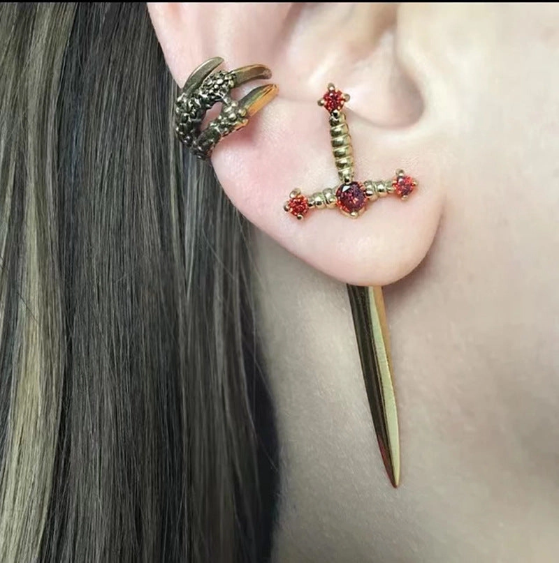 Wholesale Gothic Vintage Crystal Diamond Dagger Alloy Earrings