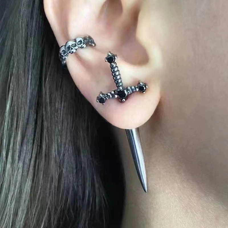 Wholesale Gothic Vintage Crystal Diamond Dagger Alloy Earrings