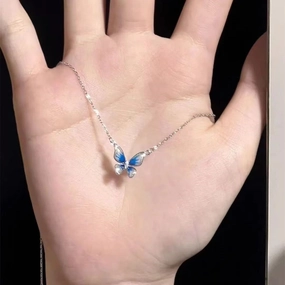Wholesale Gradient Blue Butterfly Clavicle Necklace