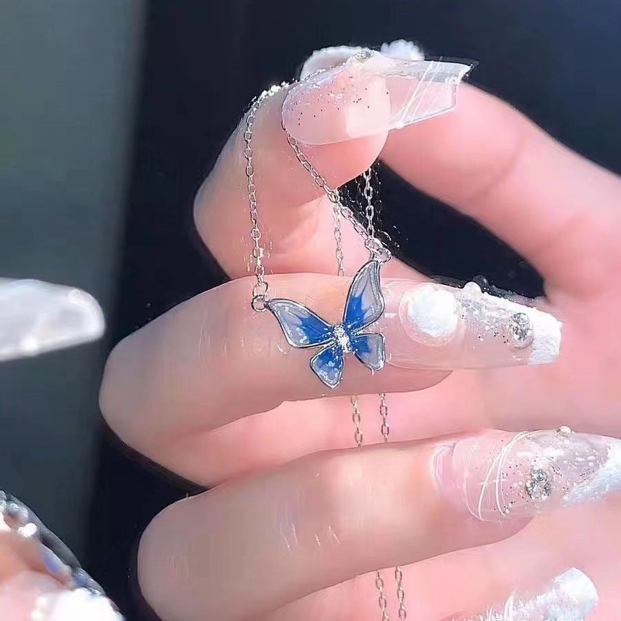 Wholesale Gradient Blue Butterfly Clavicle Necklace