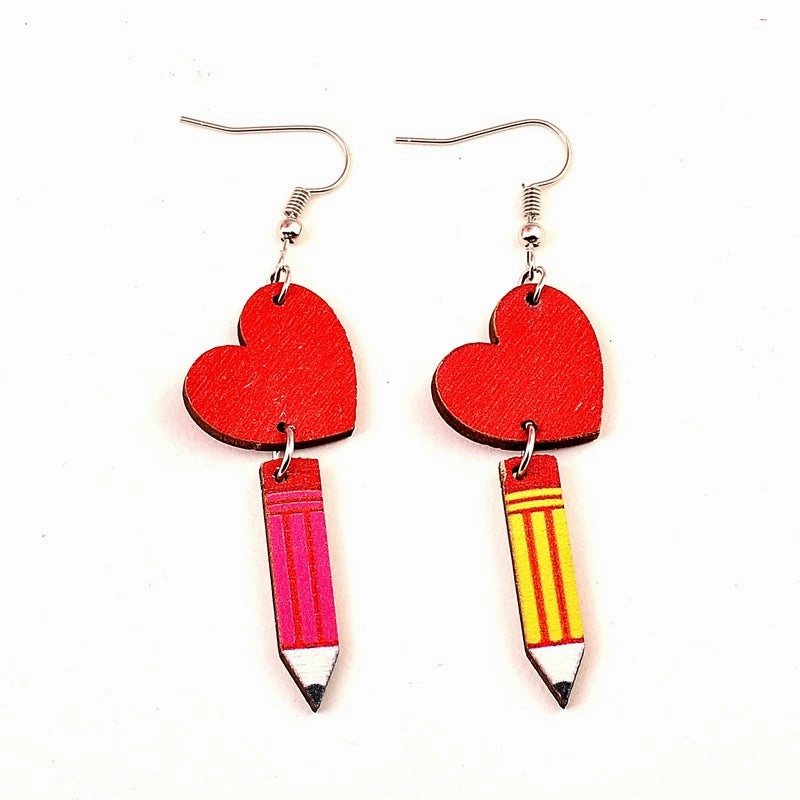 Wholesale Graduation Season Wood Printing School Supplies Earrings