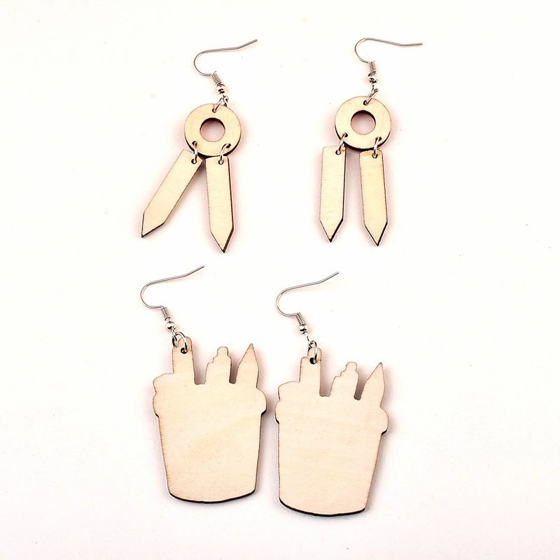 Wholesale Graduation Season Wood Printing School Supplies Earrings