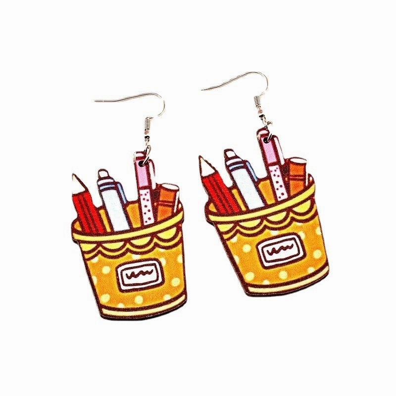 Wholesale Graduation Season Wood Printing School Supplies Earrings