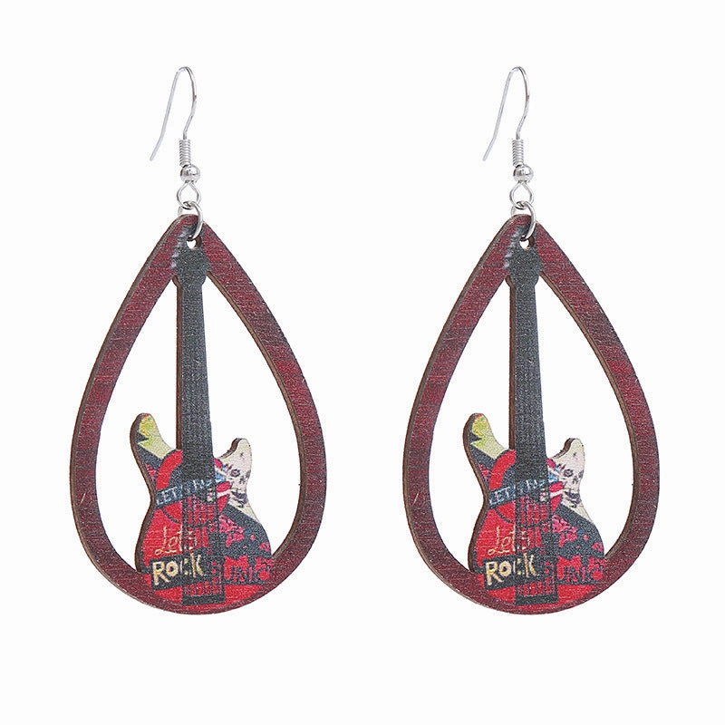 Wholesale Gramophone Guitar Harp Wooden Earrings