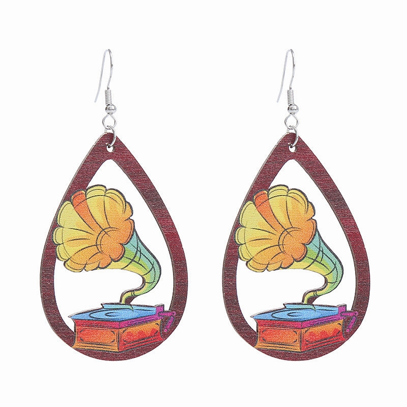 Wholesale Gramophone Guitar Harp Wooden Earrings