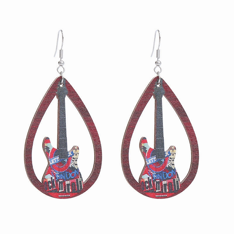 Wholesale Gramophone Guitar Harp Wooden Earrings