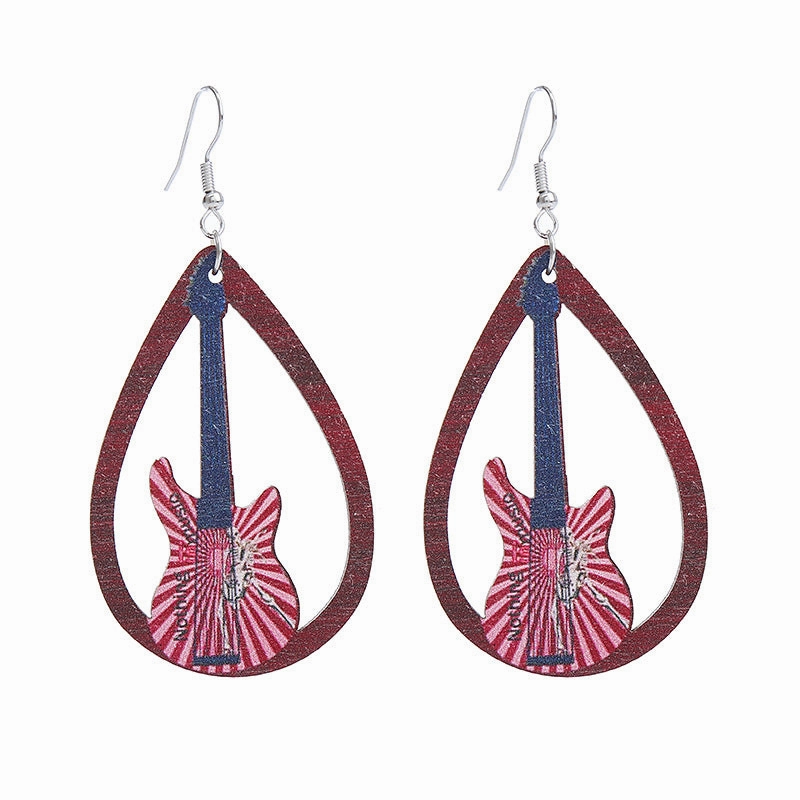Wholesale Gramophone Guitar Harp Wooden Earrings