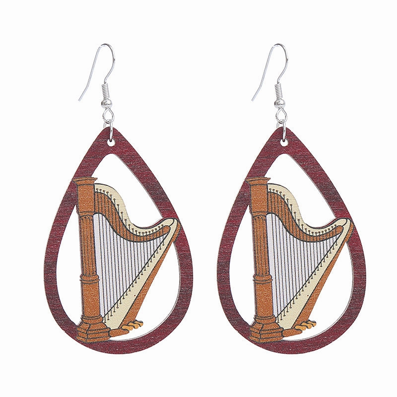 Wholesale Gramophone Guitar Harp Wooden Earrings