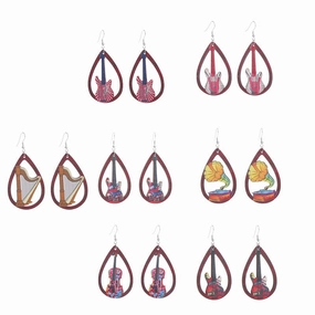 Wholesale Gramophone Guitar Harp Wooden Earrings
