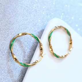 Wholesale Green Drip Oil Round Stainless Steel Mobius Ring Earrings