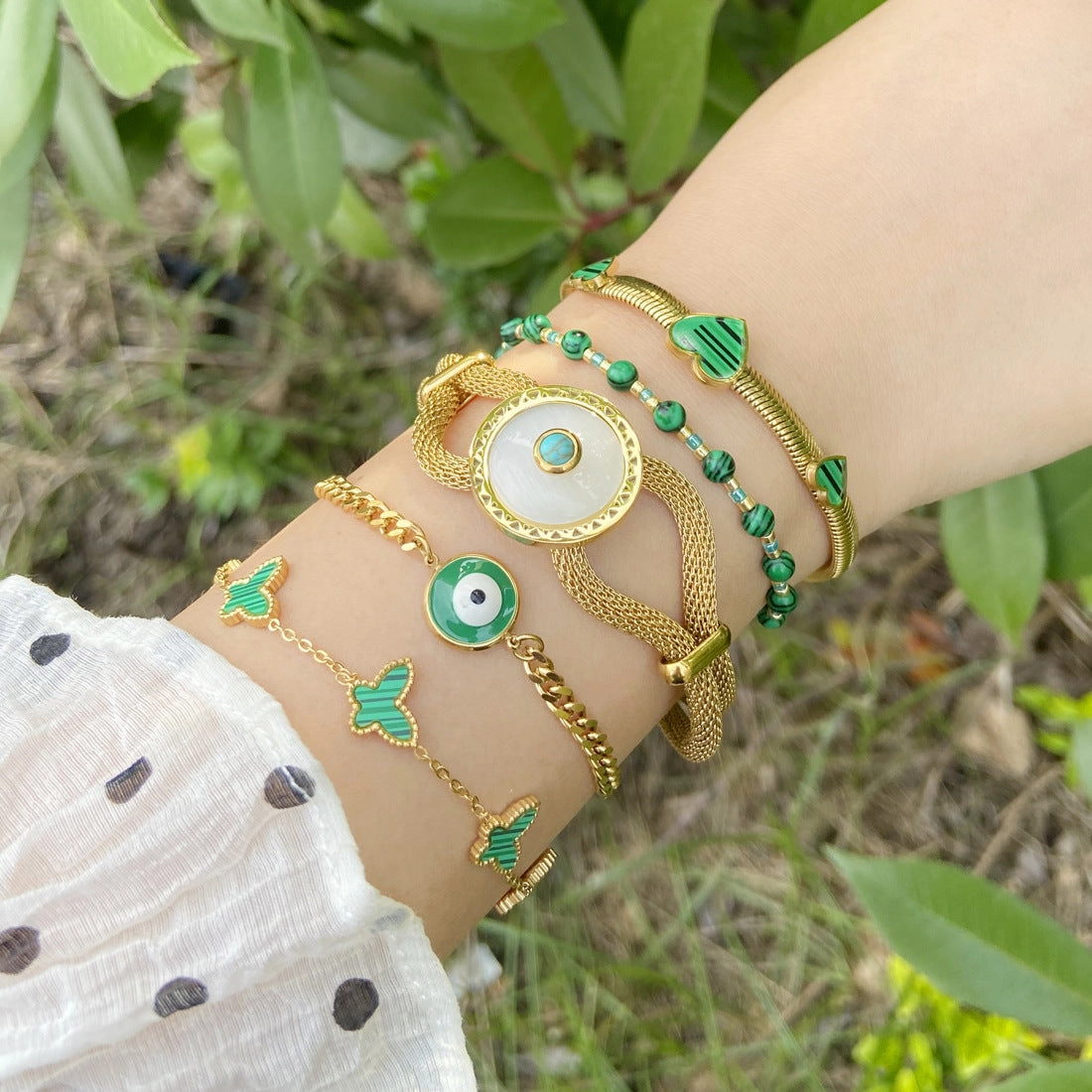 Wholesale Green Love Heart Stainless Steel Bracelet