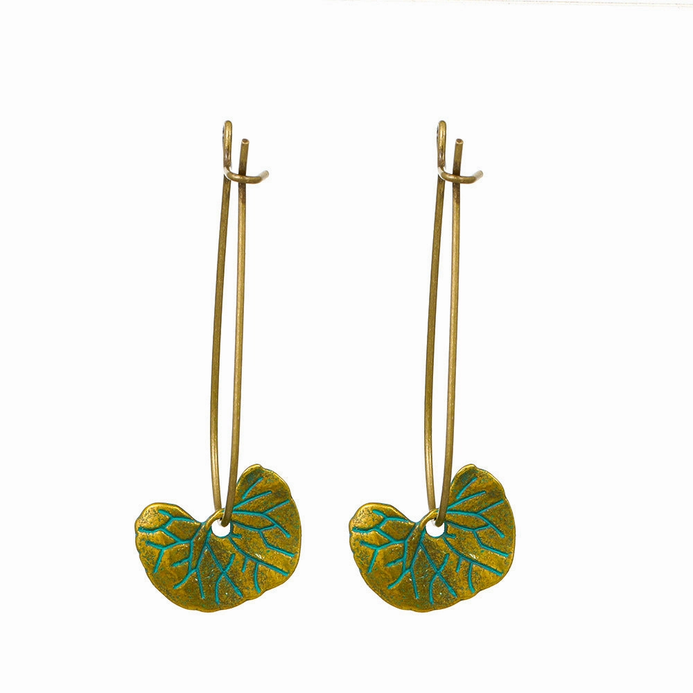 Wholesale Green Textured Leaves Reticulate Veined Leaves Alloy Earrings