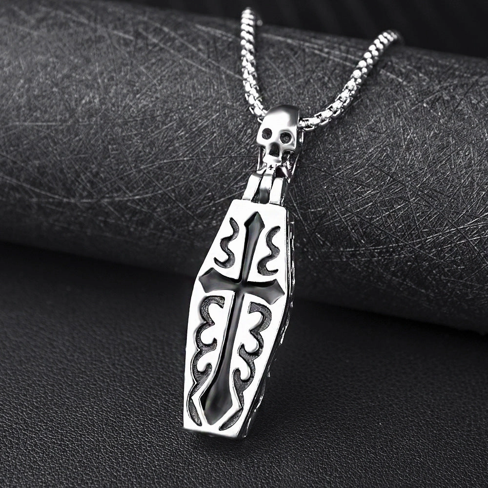 Wholesale Grim Reaper Titanium Steel Cross Coffin Men Necklace