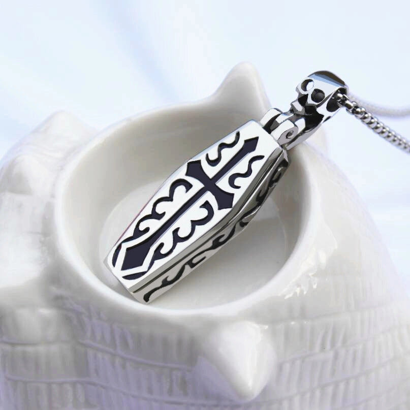 Wholesale Grim Reaper Titanium Steel Cross Coffin Men Necklace