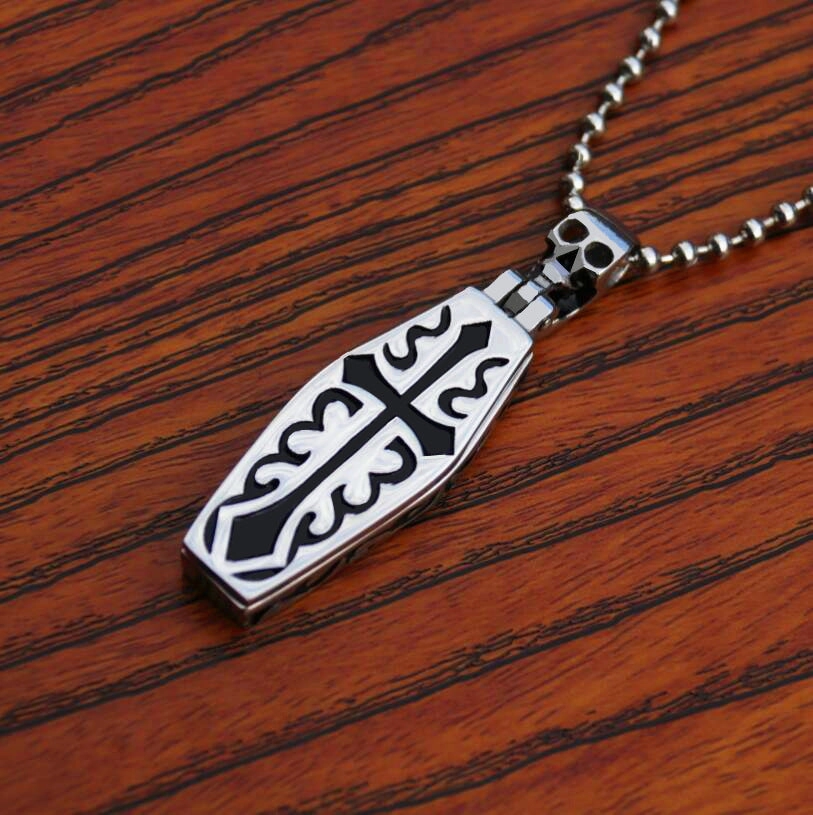 Wholesale Grim Reaper Titanium Steel Cross Coffin Men Necklace